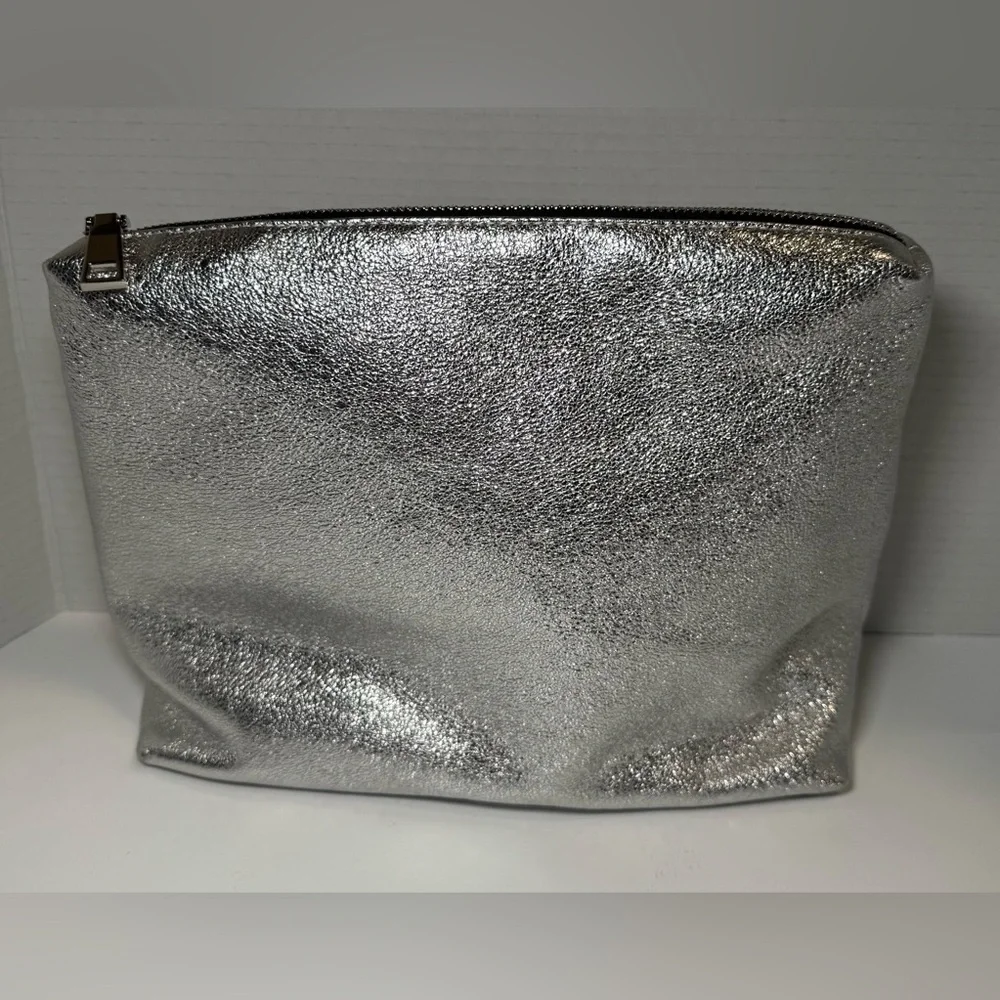 Margo Paige metallic silver make up bag
